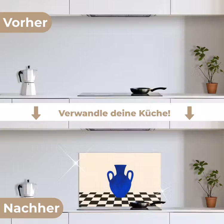 Vaas - Blauw - Geblokt - Modern keuken achterwand spatscherm klein -voor_na_DE
