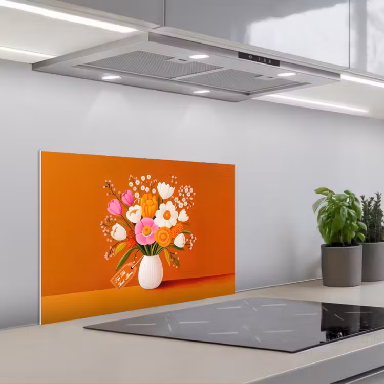 Vaas - Bloemen - Oranje keuken achterwand spatscherm klein -3d_schuin