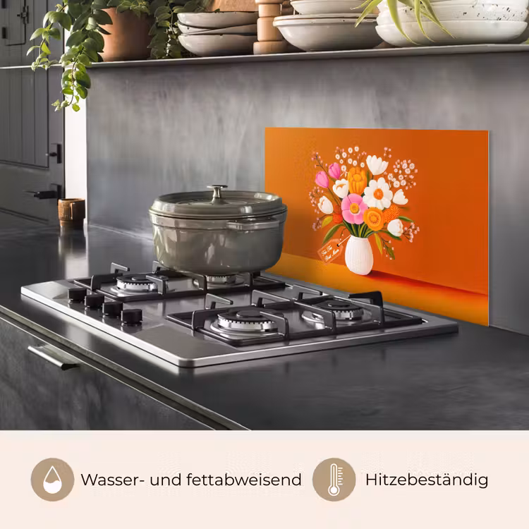 Vaas - Bloemen - Oranje keuken achterwand spatscherm klein -usp_DE