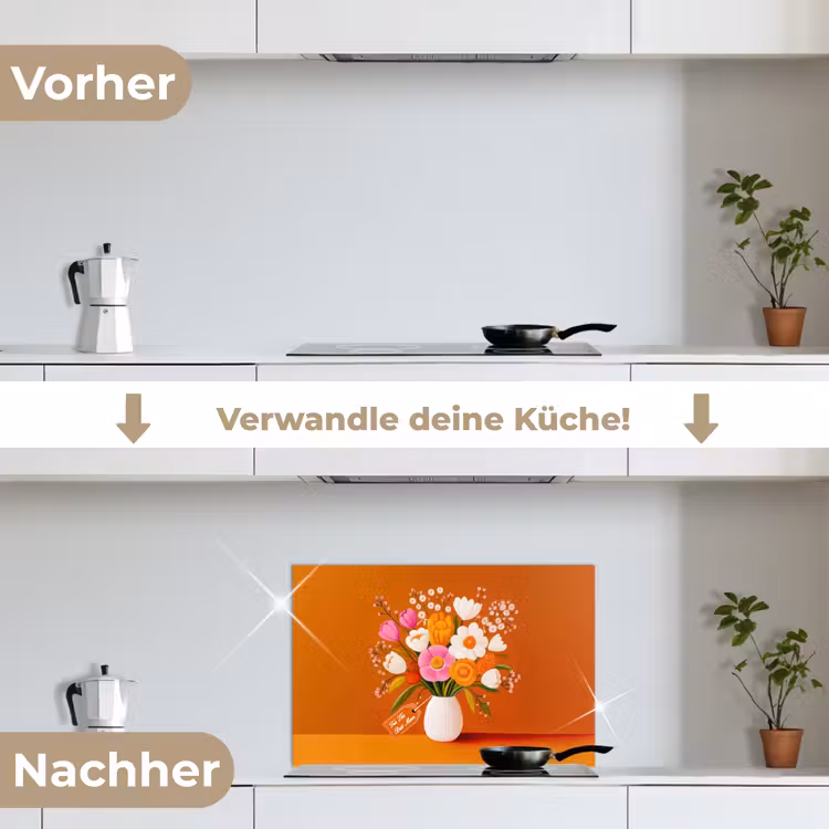 Vaas - Bloemen - Oranje keuken achterwand spatscherm klein -voor_na_DE