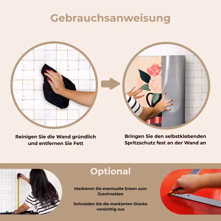 Vaas - Bloemen - Vlinder - Rood keuken achterwand spatscherm klein -gebruiksaanwijzing_DE