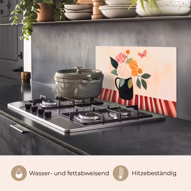 Vaas - Bloemen - Vlinder - Rood keuken achterwand spatscherm klein -usp_DE