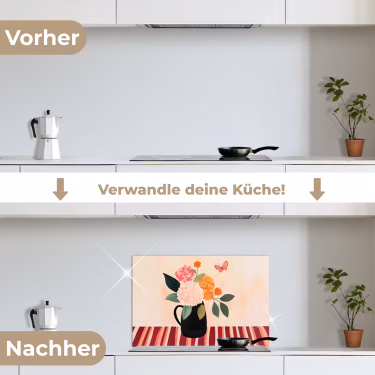 Vaas - Bloemen - Vlinder - Rood keuken achterwand spatscherm klein -voor_na_DE