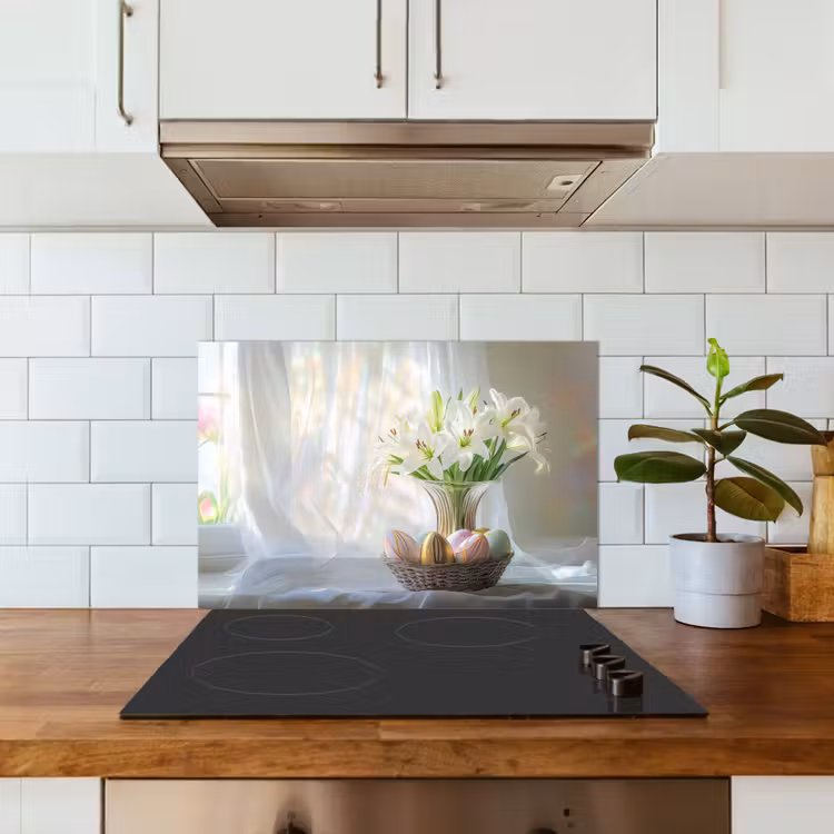 Vaas - Eieren - Bloemen keuken achterwand spatscherm klein -sfeer2