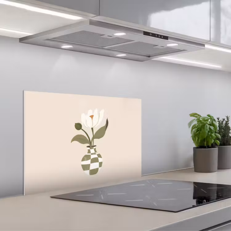 Vaas - Geruit - Bloem - Groen keuken achterwand spatscherm klein -3d_schuin