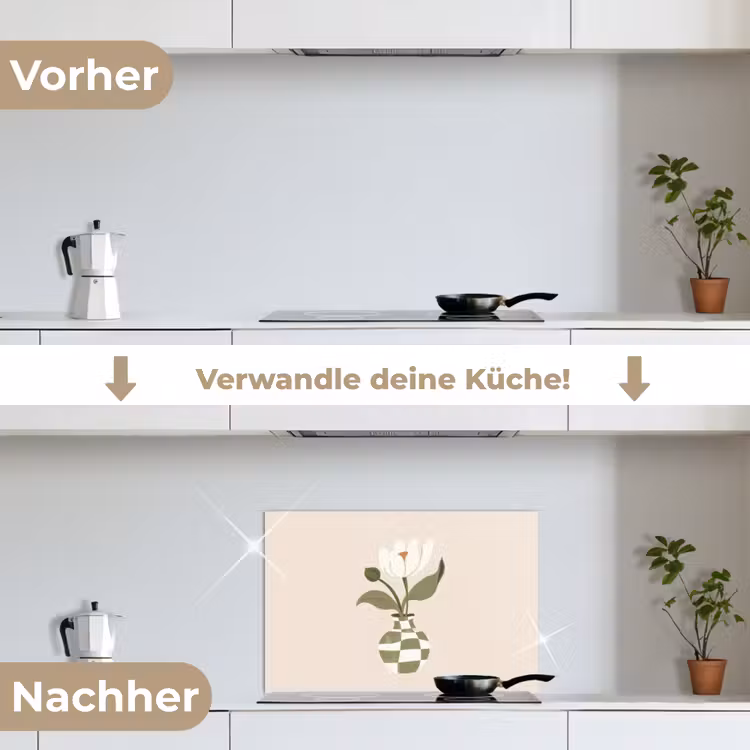 Vaas - Geruit - Bloem - Groen keuken achterwand spatscherm klein -voor_na_DE