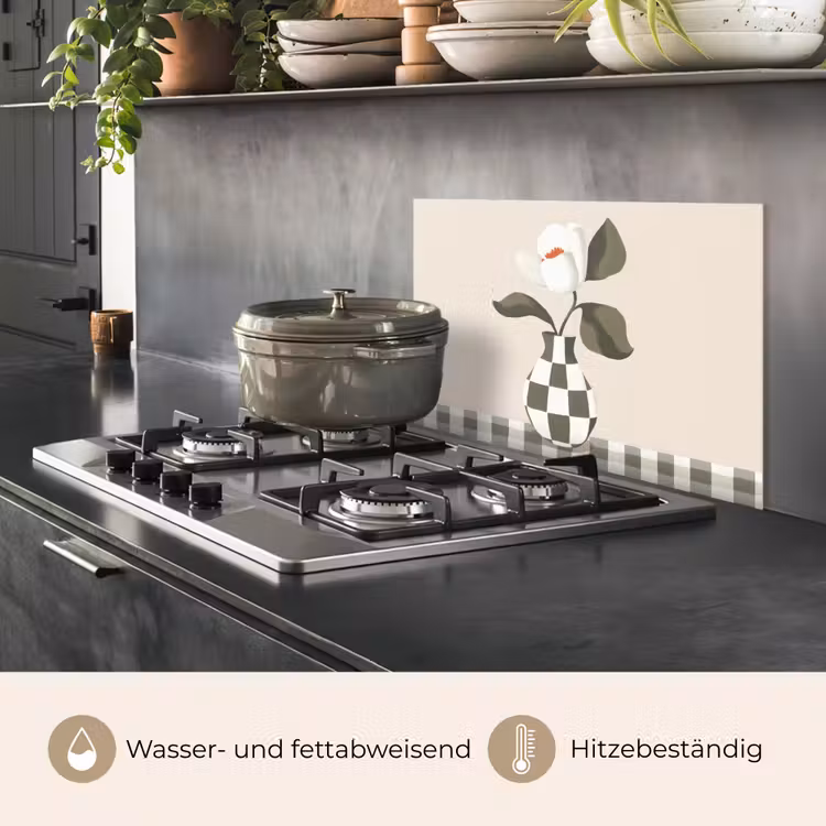 Vaas - Geruit - Groen - Bloem keuken achterwand spatscherm klein -usp_DE