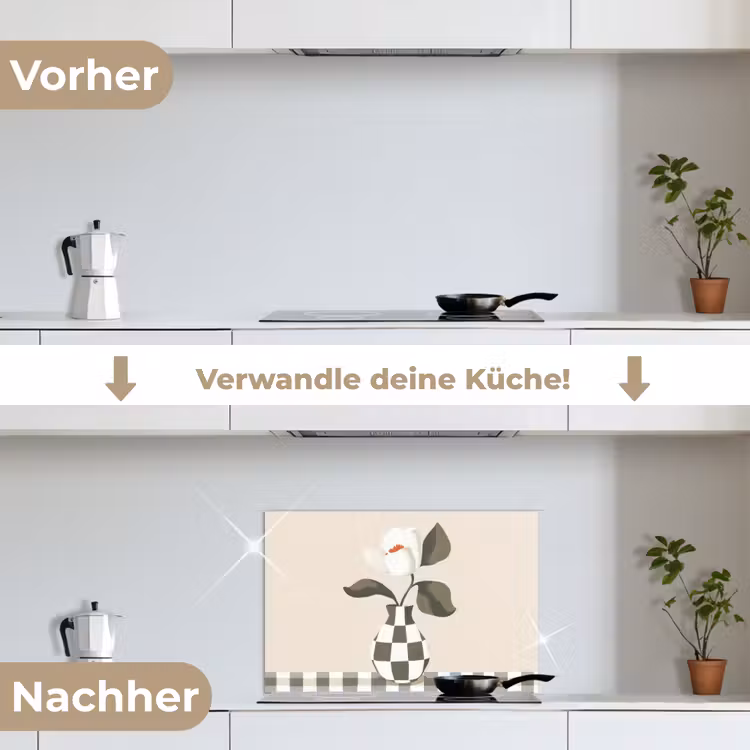 Vaas - Geruit - Groen - Bloem keuken achterwand spatscherm klein -voor_na_DE