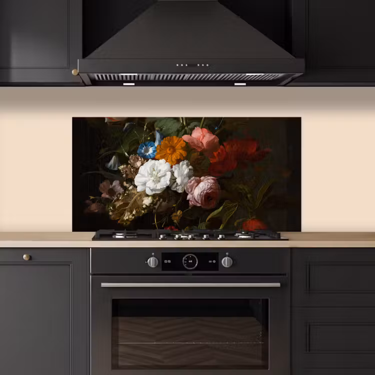 Vaas met bloemen - Schilderij van Rachel Ruysch keuken achterwand spatscherm middel -sfeer1