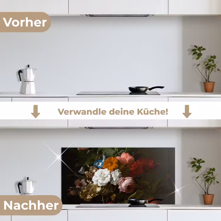 Vaas met bloemen - Schilderij van Rachel Ruysch keuken achterwand spatscherm middel -voor_na_DE