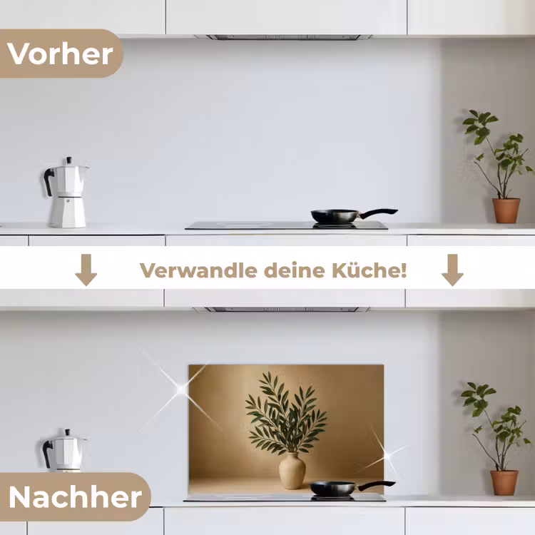 Vaas - Olijftakken - Bladeren - Beige keuken achterwand spatscherm klein -voor_na_DE