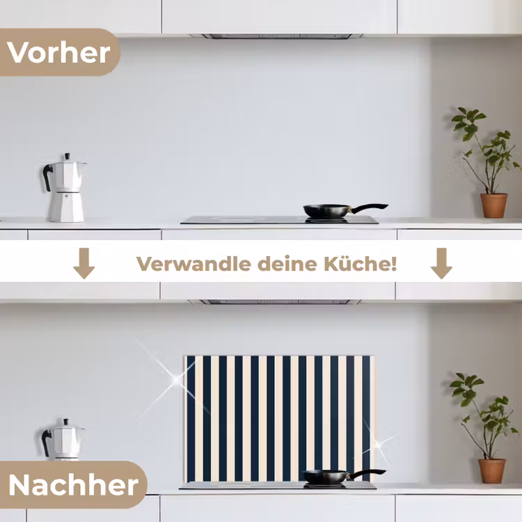 Verticale strepen - Blauw - Crème keuken achterwand spatscherm klein 900 -voor_na_DE