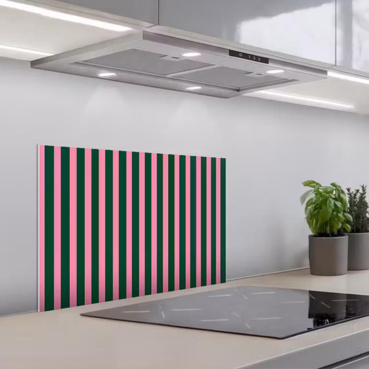 Verticale strepen - Groen - Roze keuken achterwand spatscherm klein 900 -3d_schuin