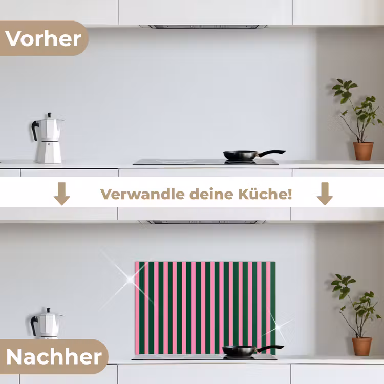 Verticale strepen - Groen - Roze keuken achterwand spatscherm klein 900 -voor_na_DE