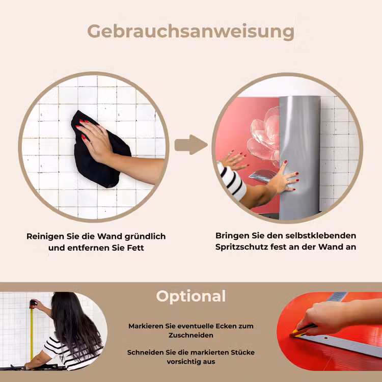 Sierlijk - Bloem - Roze - Glazen keuken achterwand spatscherm klein -gebruiksaanwijzing_DE