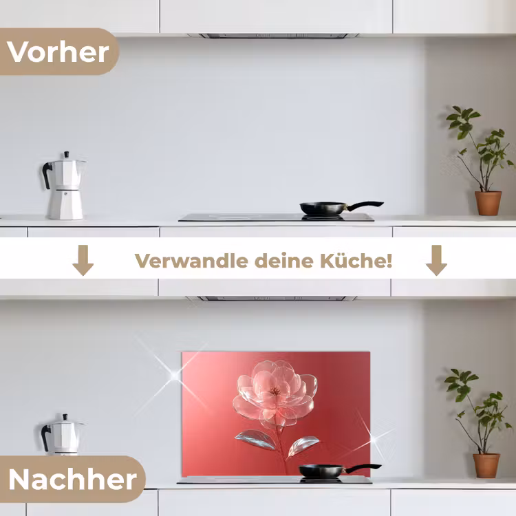 Sierlijk - Bloem - Roze - Glazen keuken achterwand spatscherm klein -voor_na_DE