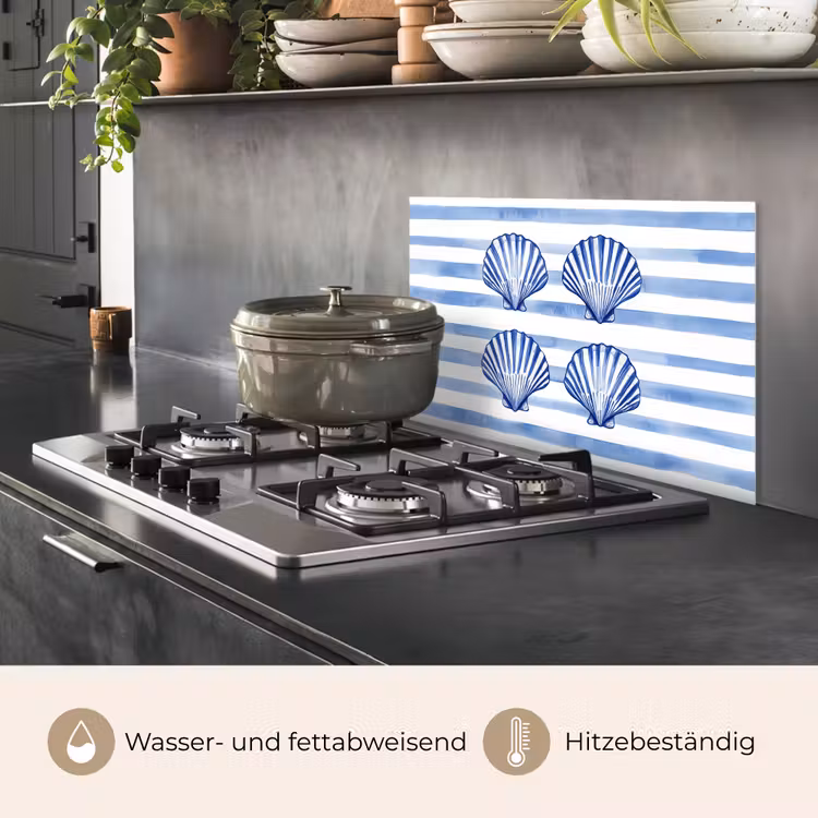 Vier schelpen - Blauw - Wit - Strepen keuken achterwand spatscherm klein -usp_DE
