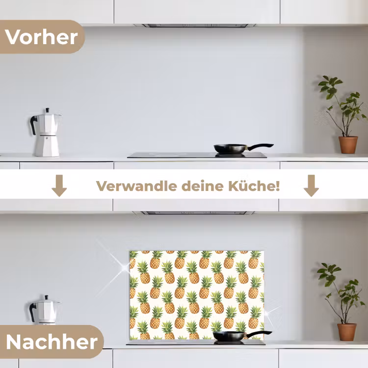 Vintage - Ananas - Blad keuken achterwand spatscherm klein 900 -voor_na_DE