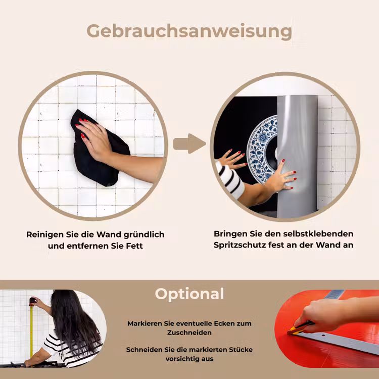 Vinyl - LP - Delfts Blauw - Muziek keuken achterwand spatscherm klein -gebruiksaanwijzing_DE