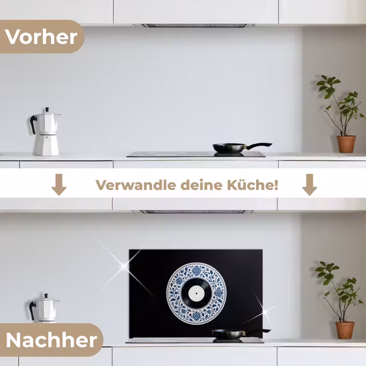 Vinyl - LP - Delfts Blauw - Muziek keuken achterwand spatscherm klein -voor_na_DE