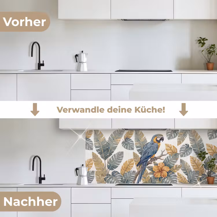 Vogel - Tak - Natuur - Mozaïek - Blauw keuken achterwand 2 middel -voor-na_DE