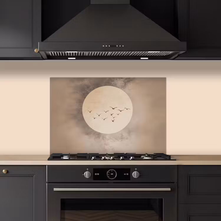 Vogel - Beige - Japandi keuken achterwand spatscherm klein -sfeer1