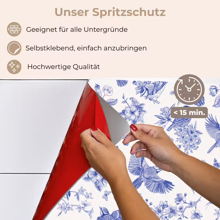 Birds - Flowers - Blue keuken achterwand spatscherm klein 900 -spatscherm_DE