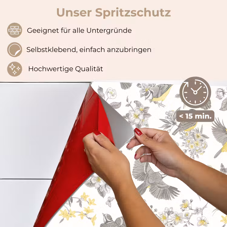Birds - Flowers - Gray - Yellow keuken achterwand spatscherm klein 900 -spatscherm_DE