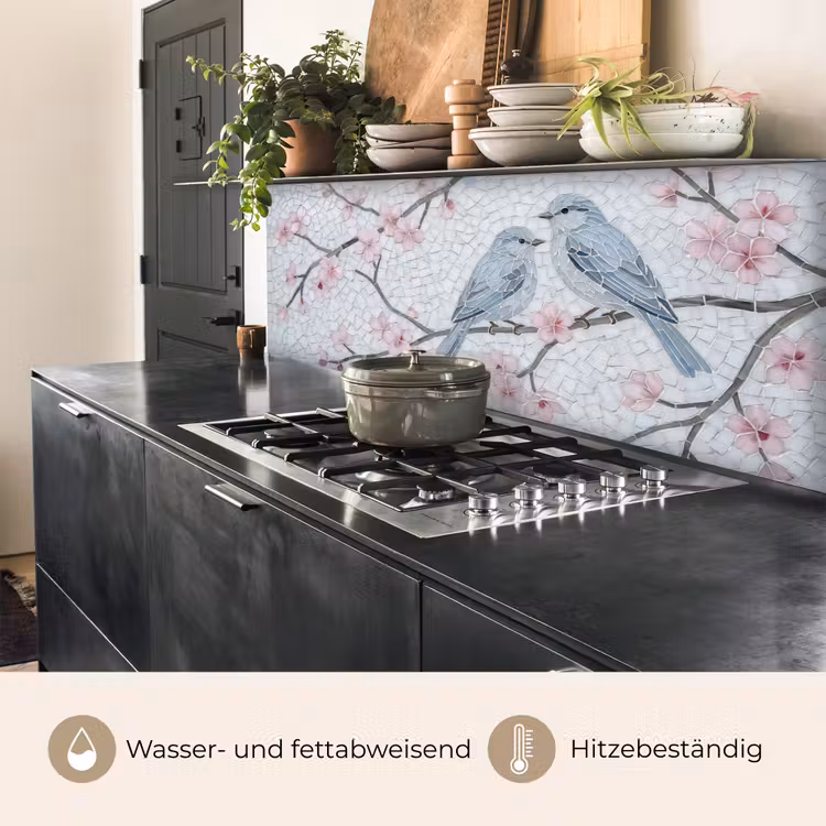 Vogel - Bloemen - Natuur - Mozaïek - Roze keuken achterwand 2 middel -usp_DE