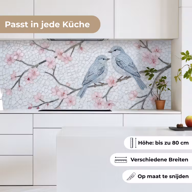 Vogel - Bloemen - Natuur - Mozaïek - Roze keuken achterwand 2 middel -sfeer4_DE