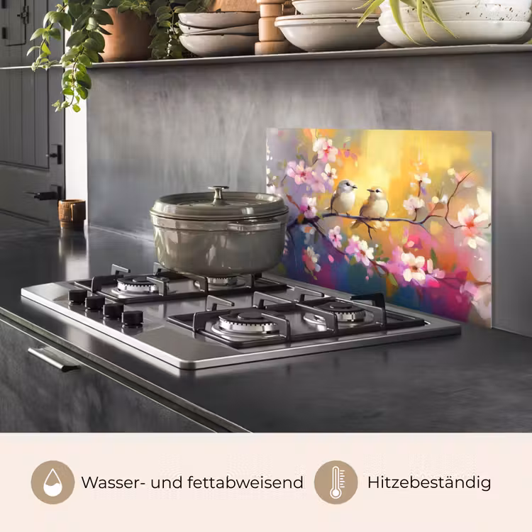 Vogels - Bloemen - Roze keuken achterwand spatscherm klein -usp_DE