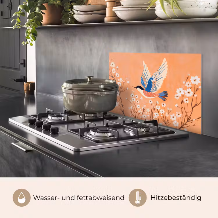 Vogel - Bloesemtakken - Warm - Kleurrijk keuken achterwand spatscherm klein -usp_DE