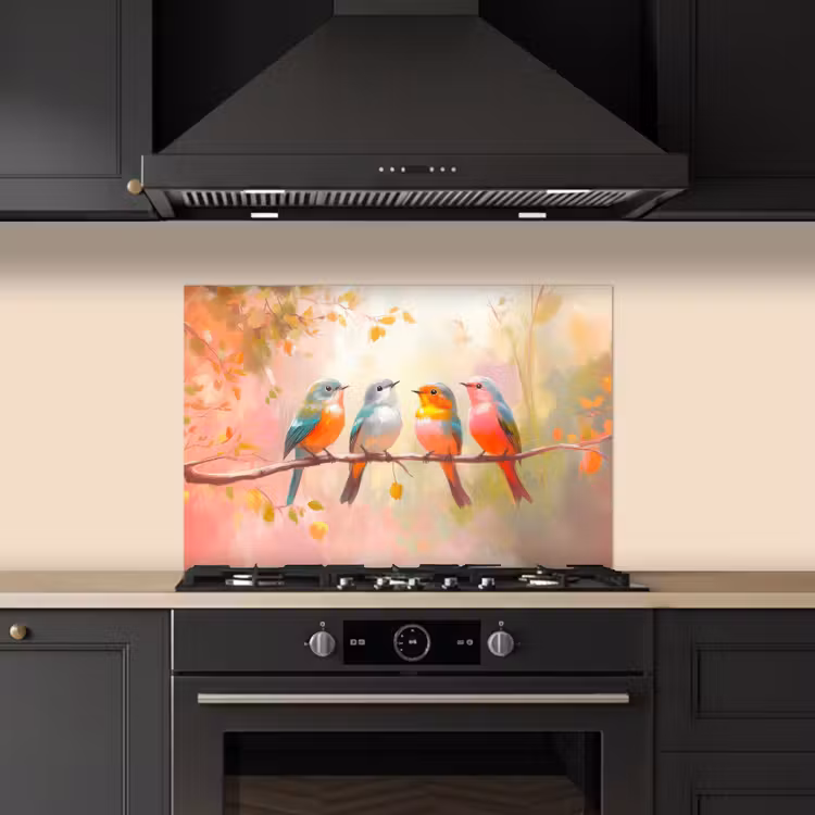 Vogels - Kleurrijk - Tak keuken achterwand spatscherm klein -sfeer1