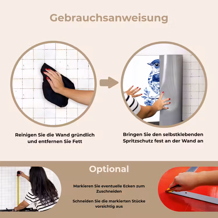 Vogel - Delfts blauw - Illustratie - Bloemen keuken achterwand spatscherm klein -gebruiksaanwijzing_DE