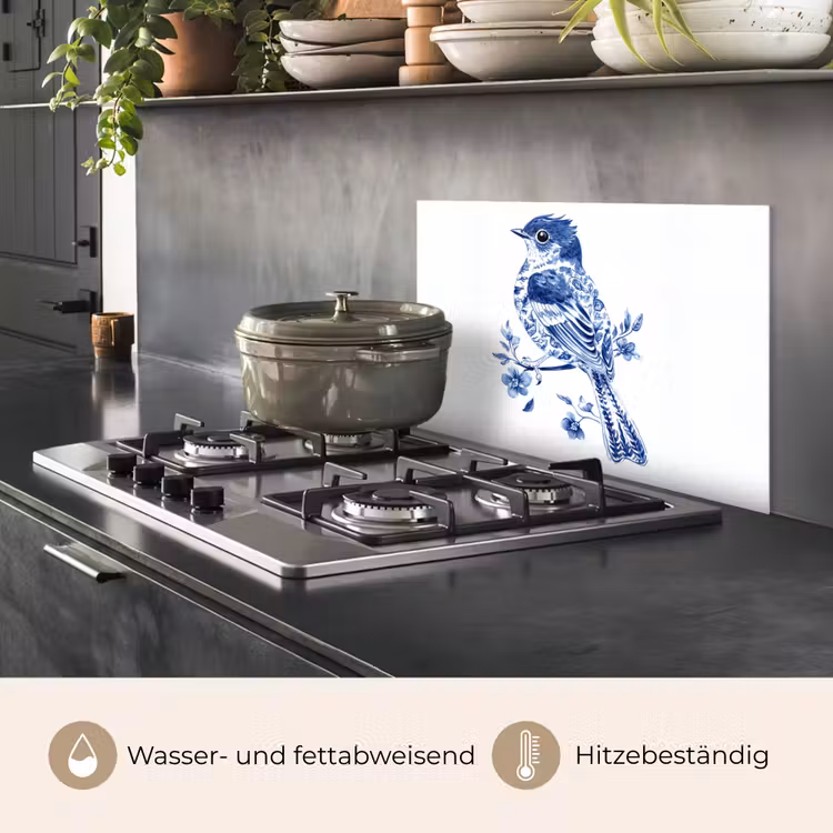 Vogel - Delfts blauw - Illustratie - Bloemen keuken achterwand spatscherm klein -usp_DE