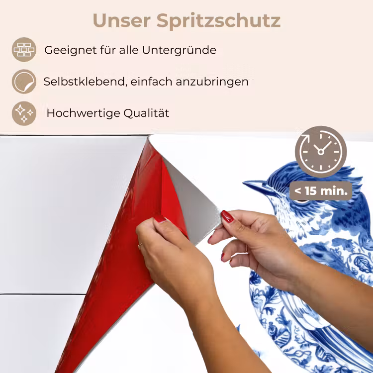 Vogel - Delfts blauw - Illustratie - Bloemen keuken achterwand spatscherm klein -spatscherm_DE