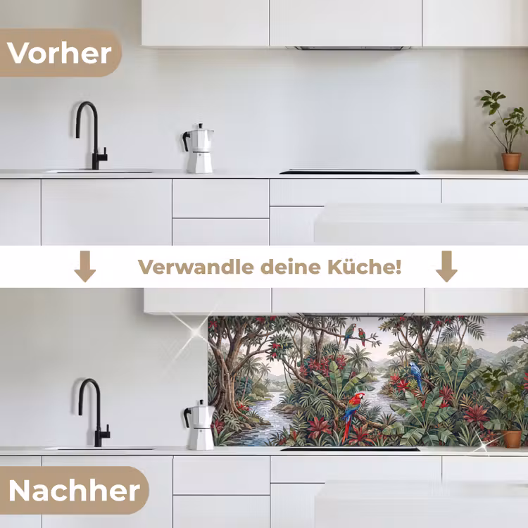 Vogel - Jungle - Natuur - Mozaïek - Groen keuken achterwand 2 middel -voor-na_DE