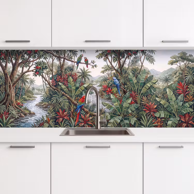 Vogel - Jungle - Natuur - Mozaïek - Groen keuken achterwand 2 middel -3d