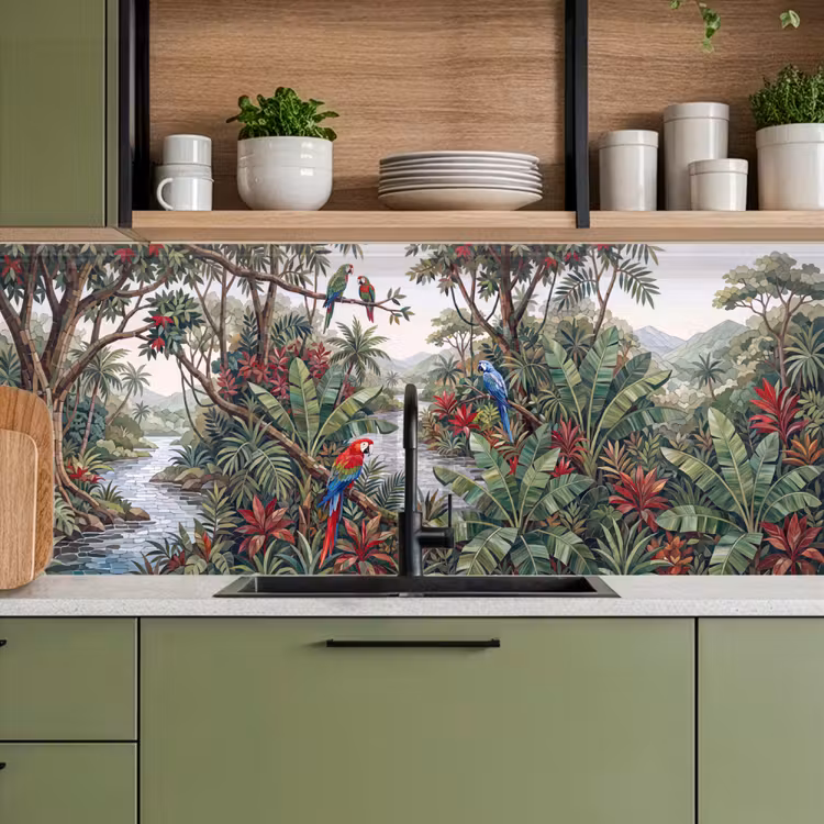 Vogel - Jungle - Natuur - Mozaïek - Groen keuken achterwand 2 middel -sfeer3