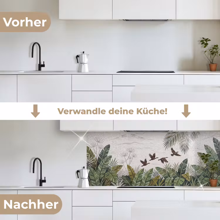 Vogel - Vliegend - Tropisch - Mozaïek - Groen keuken achterwand 2 middel -voor-na_DE
