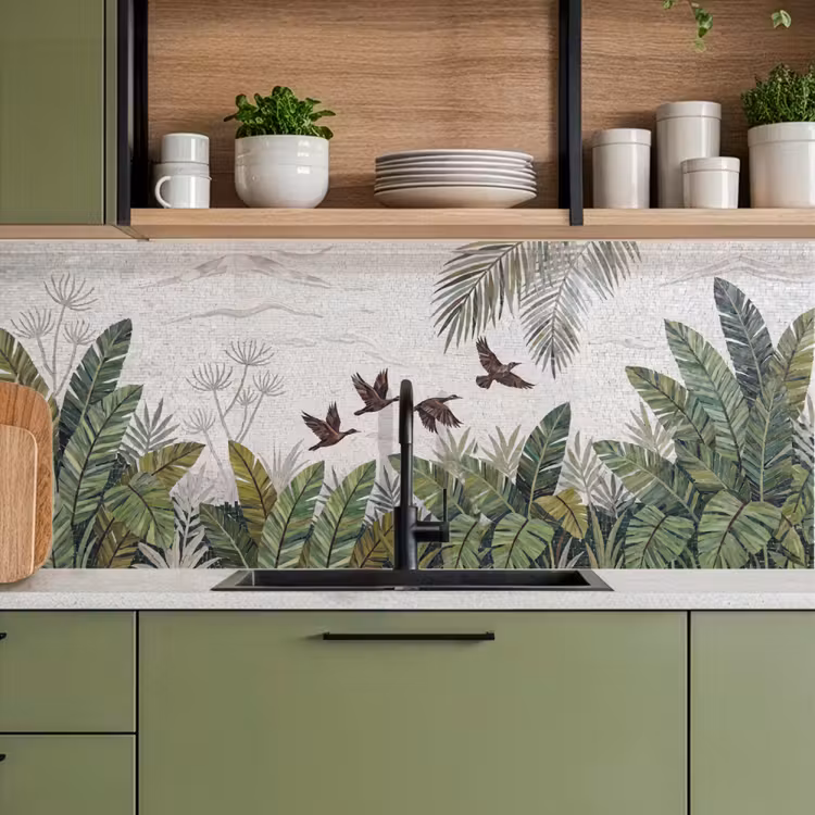 Vogel - Vliegend - Tropisch - Mozaïek - Groen keuken achterwand 2 middel -sfeer3