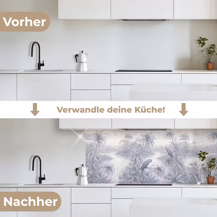 Vogel - Rivier - Tropisch - Illustratie - Blauw keuken achterwand 2 middel -voor-na_DE