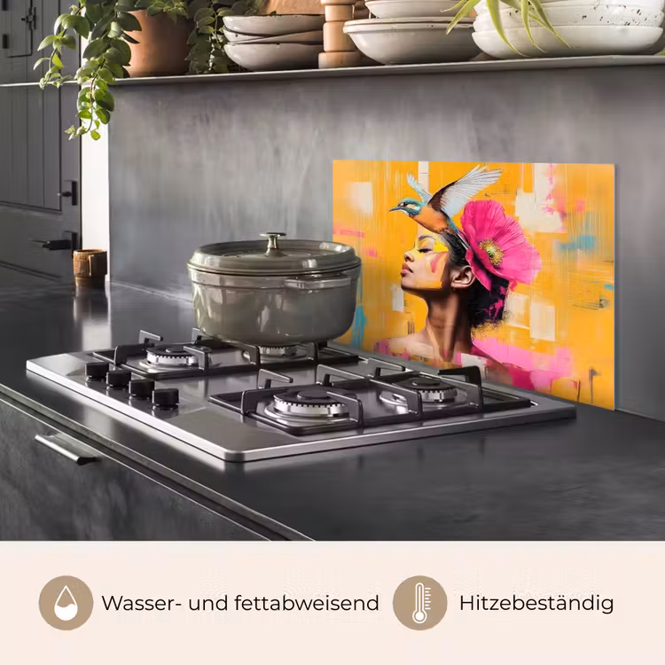 Vogel - Vrouw - Abstract - Bloem keuken achterwand spatscherm klein -usp_DE