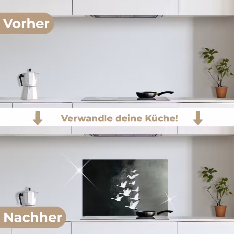 Vogel - Japandi - Groen keuken achterwand spatscherm klein -voor_na_DE
