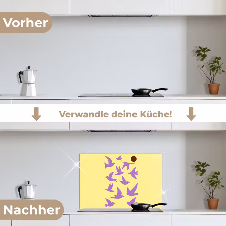 Vogels - Cirkel - Geel - Beweging keuken achterwand spatscherm klein -voor_na_DE