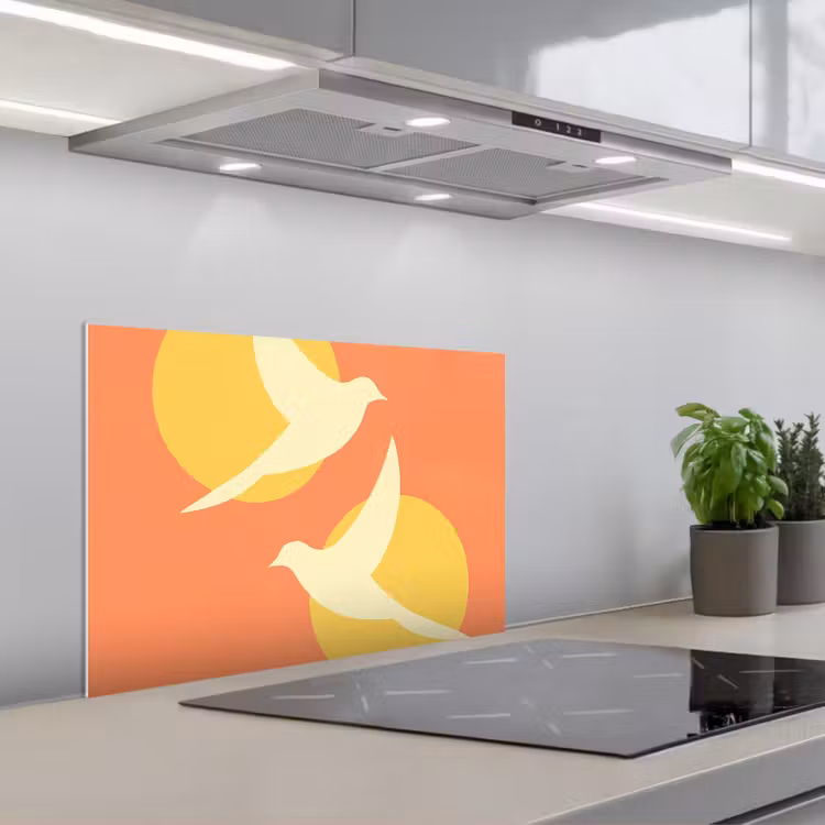 Vogels - Cirkels - Geel keuken achterwand spatscherm klein -3d_schuin