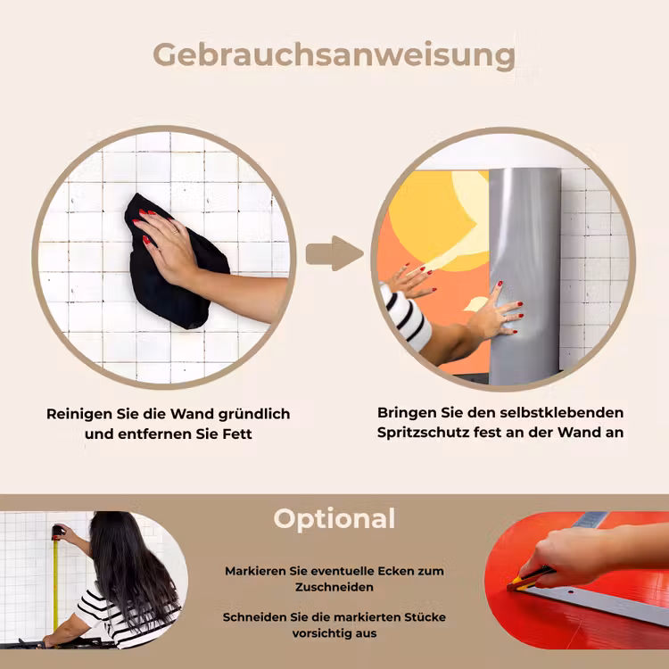 Vogels - Cirkels - Geel keuken achterwand spatscherm klein -gebruiksaanwijzing_DE