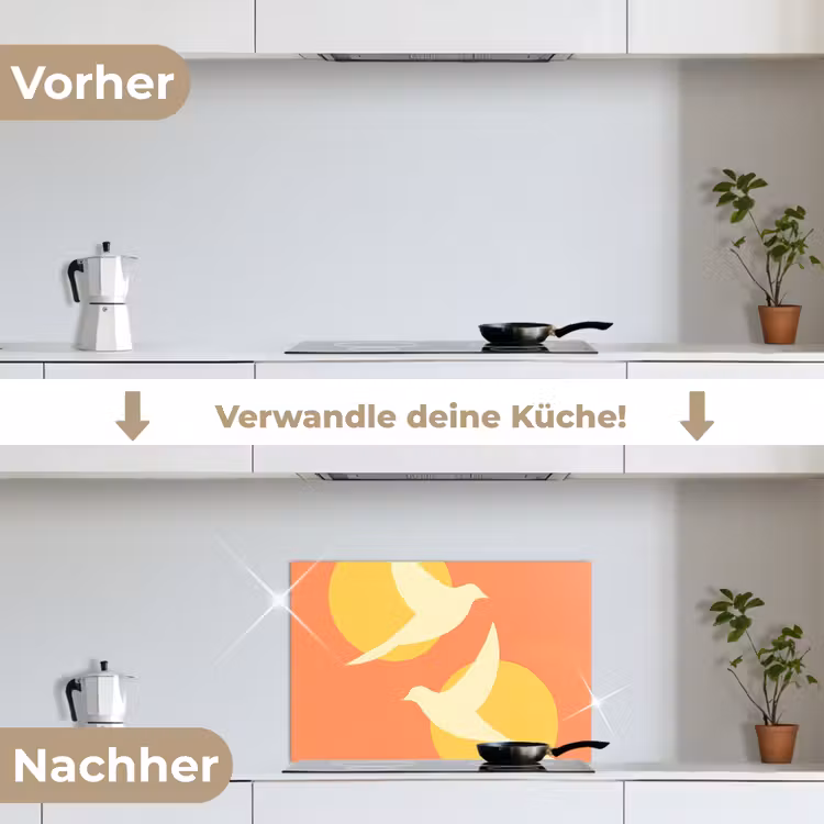 Vogels - Cirkels - Geel keuken achterwand spatscherm klein -voor_na_DE