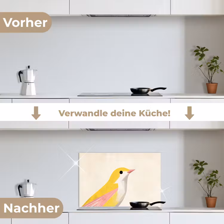 Vogel - Minimalistisch - Geel keuken achterwand spatscherm klein -voor_na_DE