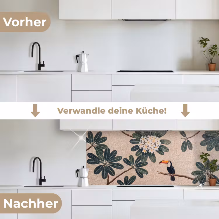 Vogel - Mozaïek - Tropisch - Natuur - Kleurrijk keuken achterwand 2 middel -voor-na_DE